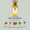 A 50ml Mosafa Aromatics perfume bottle labeled “Oud Markisa,” featuring an Exotic Fruity Oud fragrance, styled with luxurious tropical and woody tones.